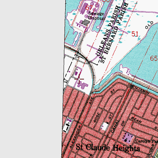 Topographic Map of Jackson Barracks, LA
