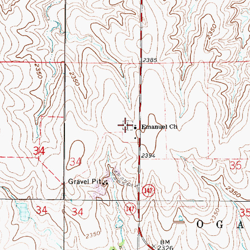 Topographic Map of Emanuel Lutheran Cemetery, KS