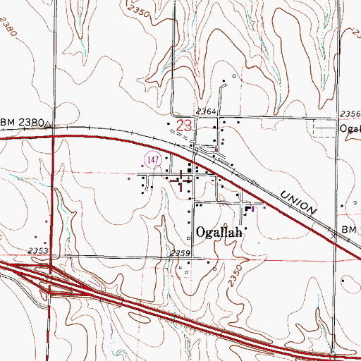 Topographic Map of Ogallah Christian Church, KS