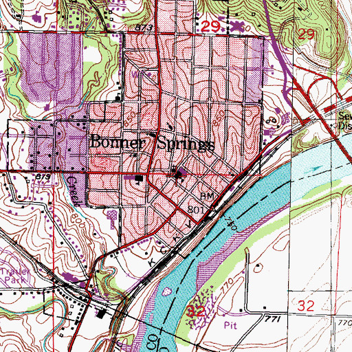 Topographic Map of Bonner Springs High School (historical), KS