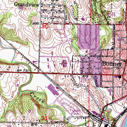 Topographic Map of Bonner Springs High School, KS