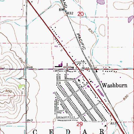 Topographic Map of Washburn Cemetery, IA
