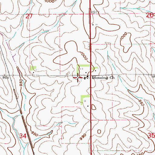 Topographic Map of Blessing Cemetery, IA