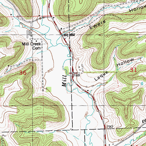 Topographic Map of Mill Creek (historical), WI