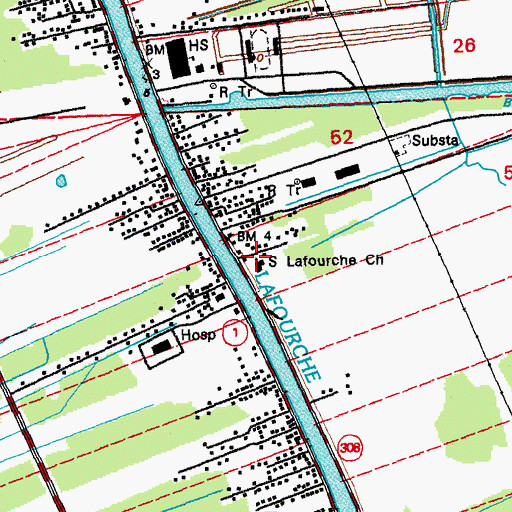 Topographic Map of South Lafourche Church, LA