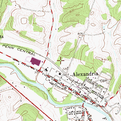 Topographic Map of Alexandria Methodist Cemetery, PA