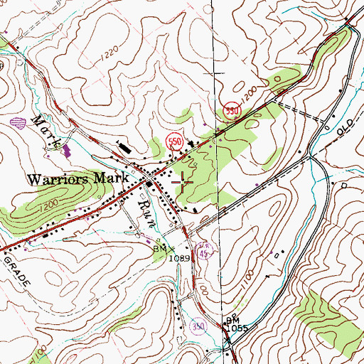 Topographic Map of Warriors Mark Baptist Cemetery, PA