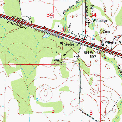 Topographic Map of Wheeler Cemetery, AL