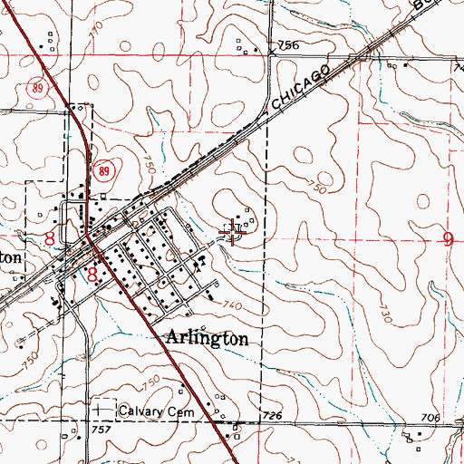 Topographic Map of Arlington Cemetery, IL