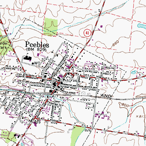 Topographic Map of Peebles Post Office, OH