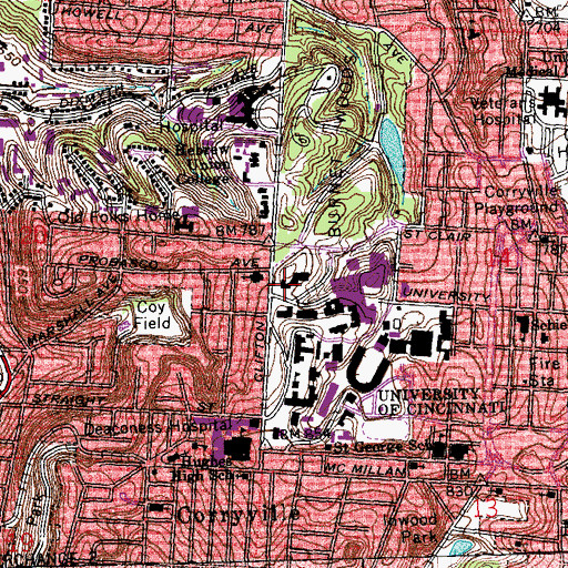 Topographic Map of Alms Building, OH