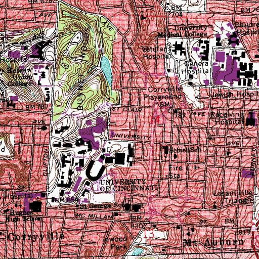 Topographic Map of Campus Green, OH