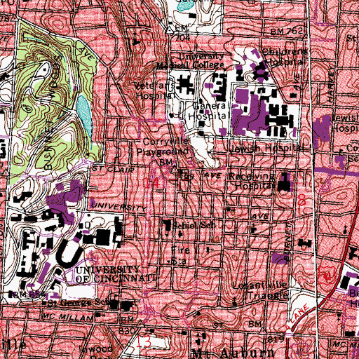 Topographic Map of Corryville Recreation Center, OH