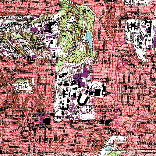 Topographic Map of Library Square, OH
