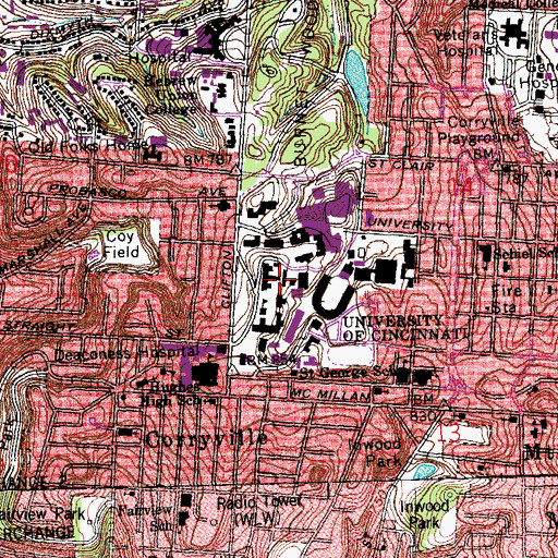 Topographic Map of McMicken Commons, OH