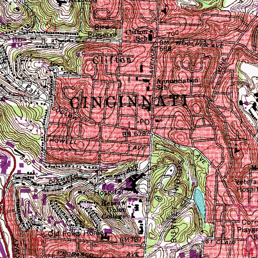 Topographic Map of Clifton Branch Public Library of Cincinnati and Hamilton County, OH