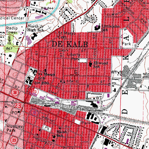 Topographic Map of Pleasant Street Cemetery, IL