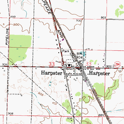 Topographic Map of Harpster Post Office, OH