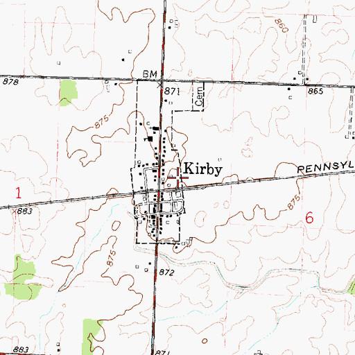 Topographic Map of Kirby Post Office, OH