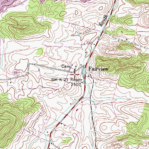 Topographic Map of Fairview School (historical), VA