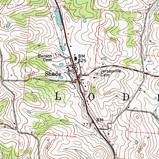 Topographic Map of Shade Post Office, OH