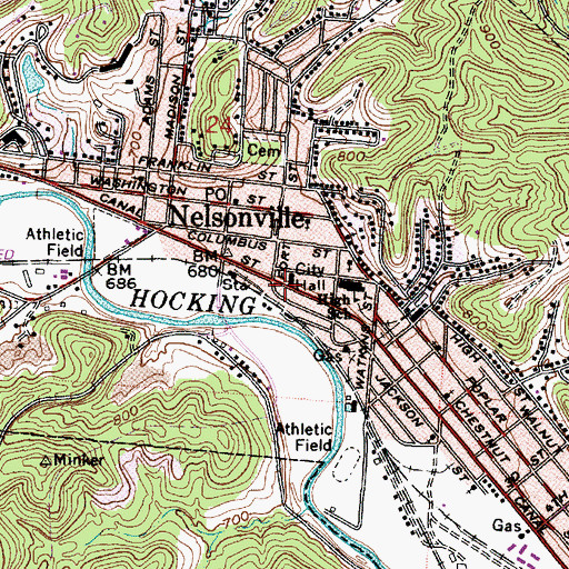 Topographic Map of Nelsonville Post Office, OH