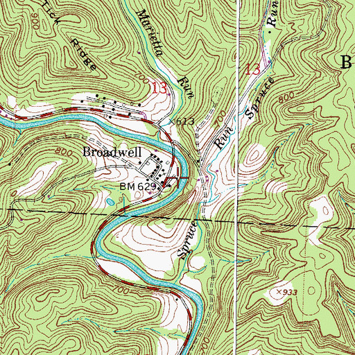 Topographic Map of Broadwell Post Office (historical), OH