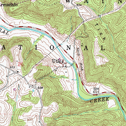 Topographic Map of Utley Post Office (historical), OH