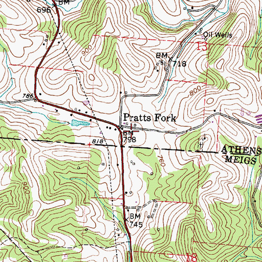 Topographic Map of Pratts Fork Post Office (historical), OH