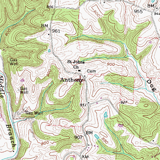 Topographic Map of Anthony Post Office (historical), OH