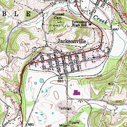 Topographic Map of Jacksonville Post Office, OH