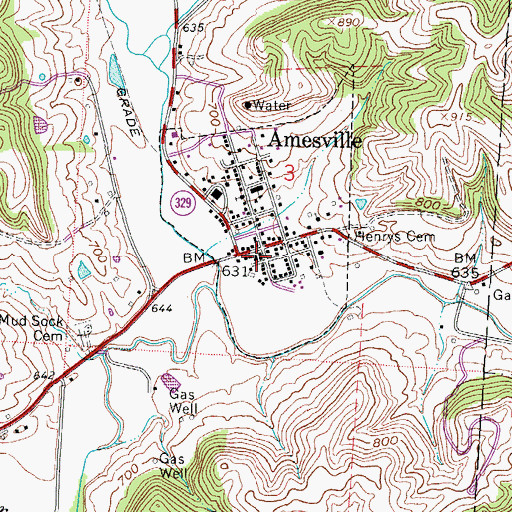Topographic Map of Amesville Post Office, OH