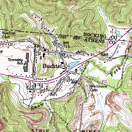 Topographic Map of Buchtell Post Office, OH