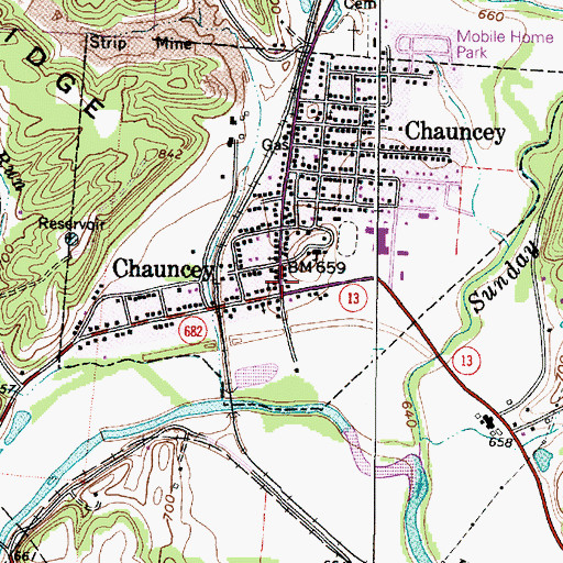 Topographic Map of Chauncey Post Office, OH