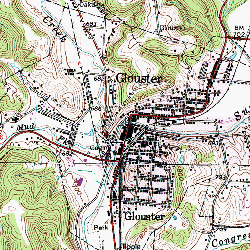 Topographic Map of Glouster Post Office, OH