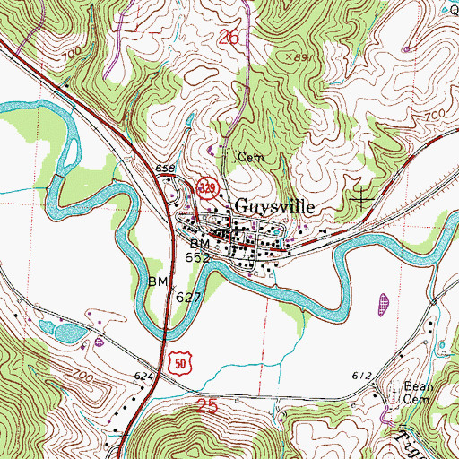 Topographic Map of Guysville Post Office, OH