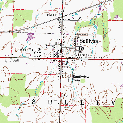 Topographic Map of Sullivan Post Office, OH
