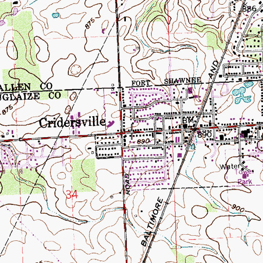 Topographic Map of Cridersville Post Office (historical), OH