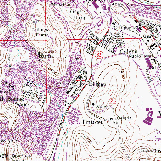 Topographic Map of Briggs, AZ
