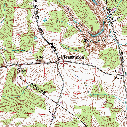 Topographic Map of Pleasanton Post Office (historical), OH