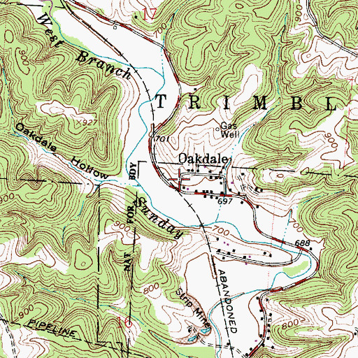 Topographic Map of Oakdale Post Office (historical), OH