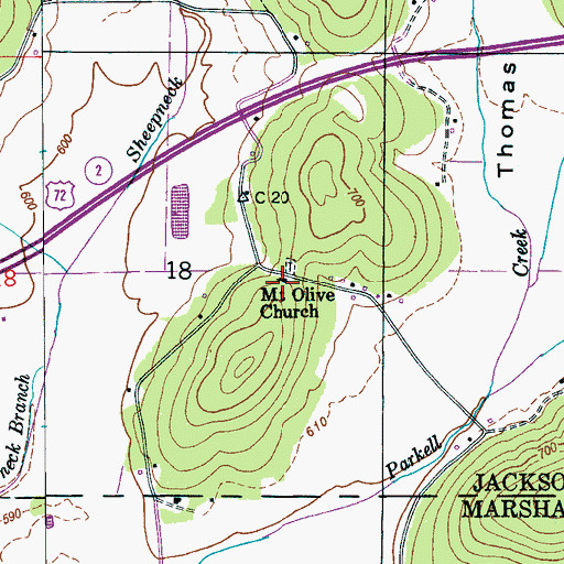 Topographic Map of Mount Olive School (historical), AL