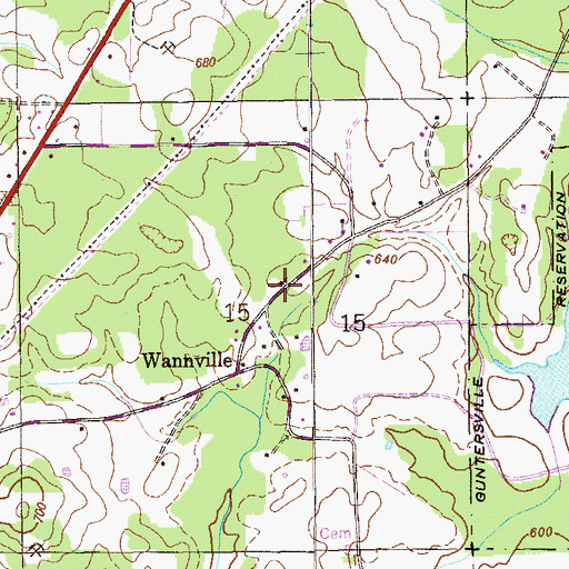 Topographic Map of Wanville School (historical), AL