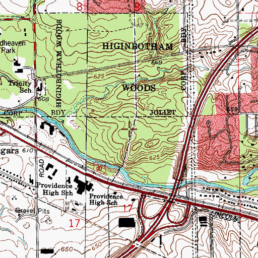Topographic Map of Potawatomi Woods County Forest Preserve, IL