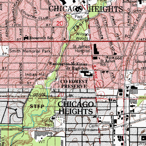 Topographic Map of Sauk Trail County Forest Preserve, IL