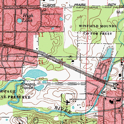 Topographic Map of Winfield Mounds County Forest Preserve, IL