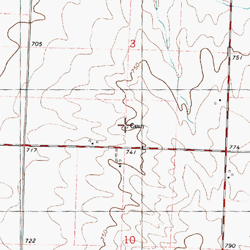 Topographic Map of Woertz Cemetery, IL
