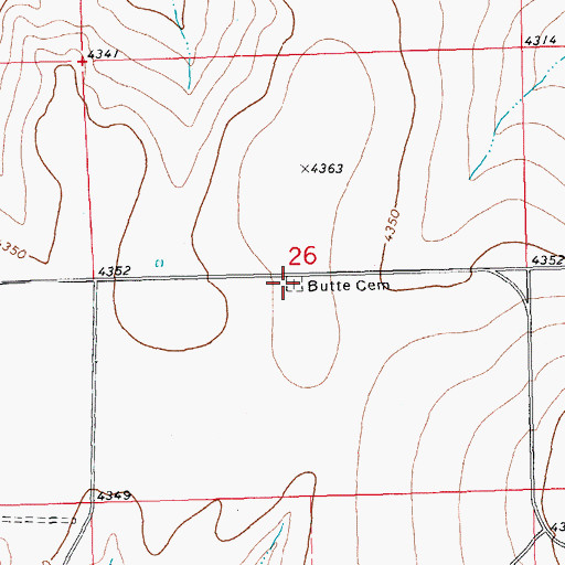 Topographic Map of Butte Cemetery, CO
