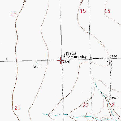 Topographic Map of Plains Community, CO
