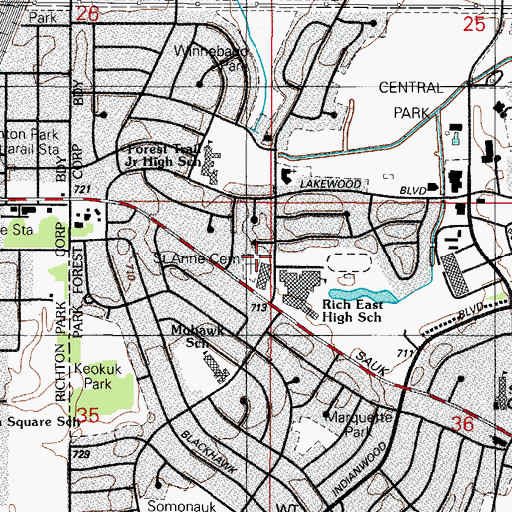 Topographic Map of Saint Anne Catholic Cemetery, IL